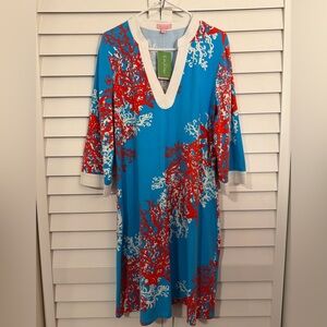 Lilly Pulitzer Blue and Red Coral Print Tunic Dress